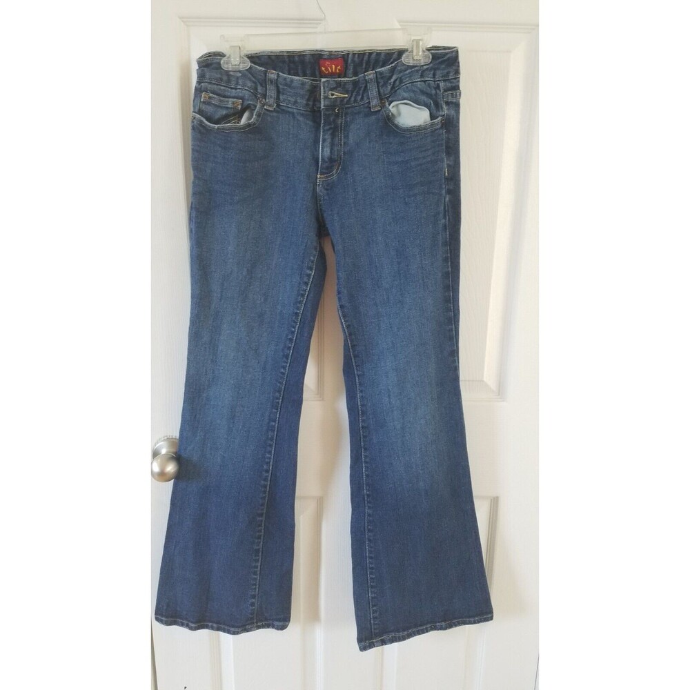 Tilt Jeans Womens 9 Long Blue Huntington Flare Stretch Denim Dark Wash Distress